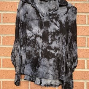 ZARA WOMAN - TYE DYE BLACK AND BLUE BALOON SLEEVED SHIRT SIZE M